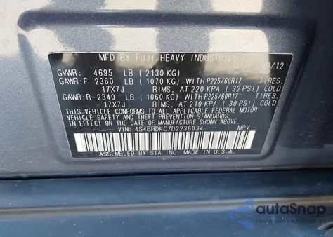 2013 Subaru Outback 3.6R Limited from USA, damaged, VIN 4S4BRDKC7D2236034